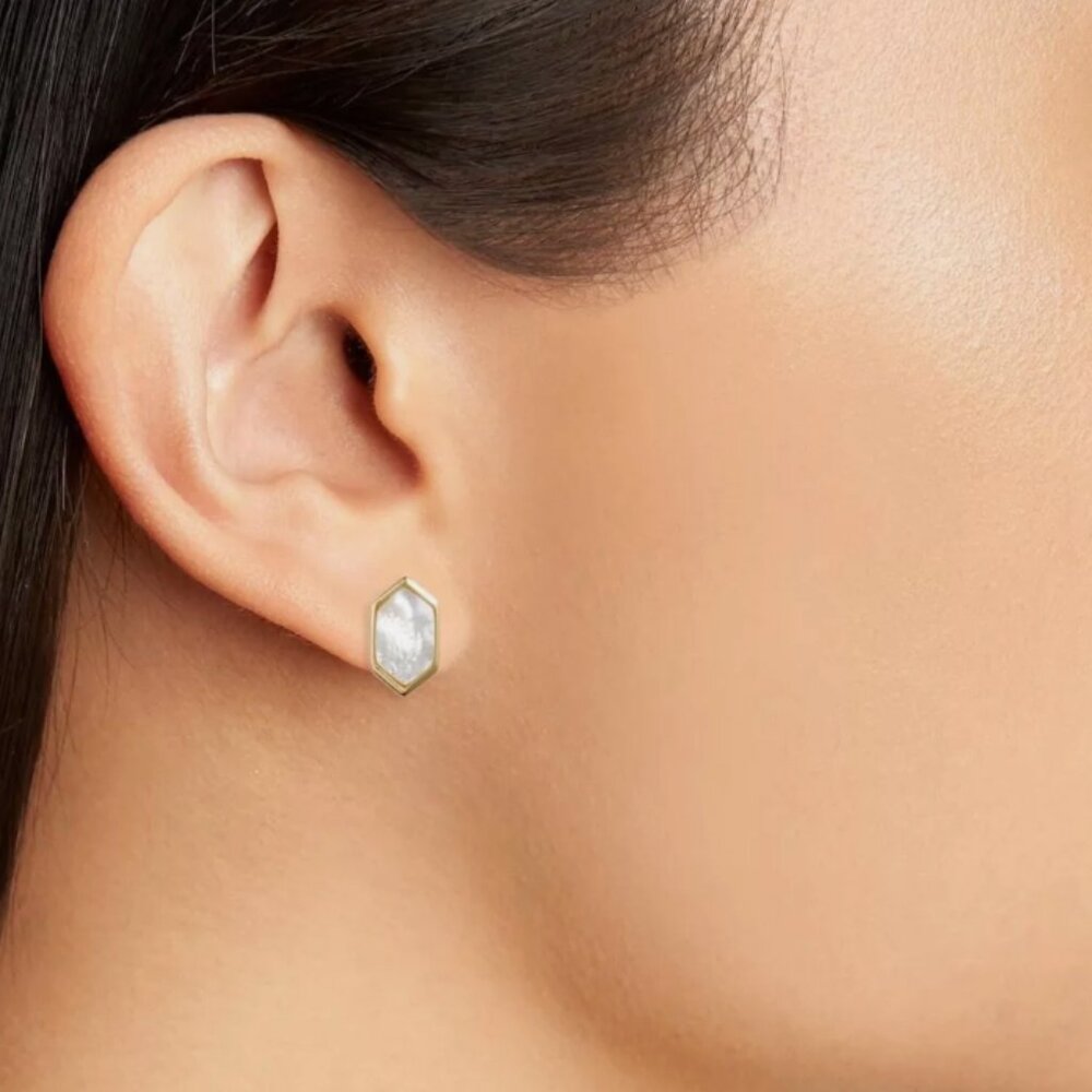 NWT Argento Vivo Mother of Pearl Hexagon Stud Earrings 18K Gold Plated